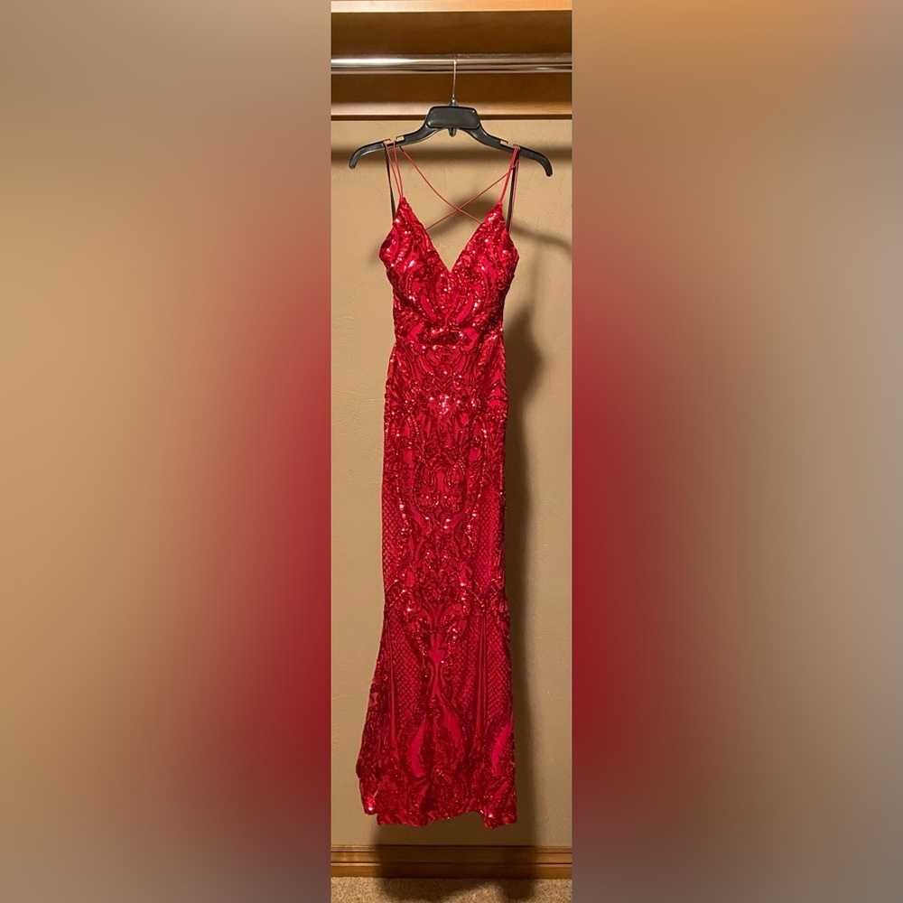 B Darlin Scarlet Sequin Gown